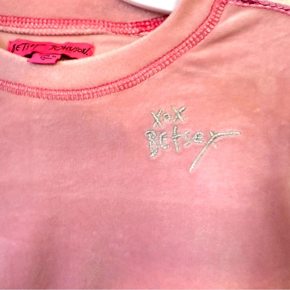 Betsey Johnson NWT Size 4 Child Pink Velour Sequined Pants & Top Set - Picture 3 of 5